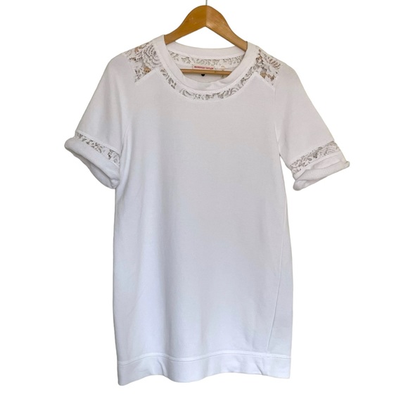 Rebecca Taylor Tops - Rebecca Taylor White Short Sleeve Terry Cloth Lace Crew Neck T-Shirt Blouse S